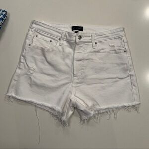 White Frayed-Hem High-Rise Jean Shorts